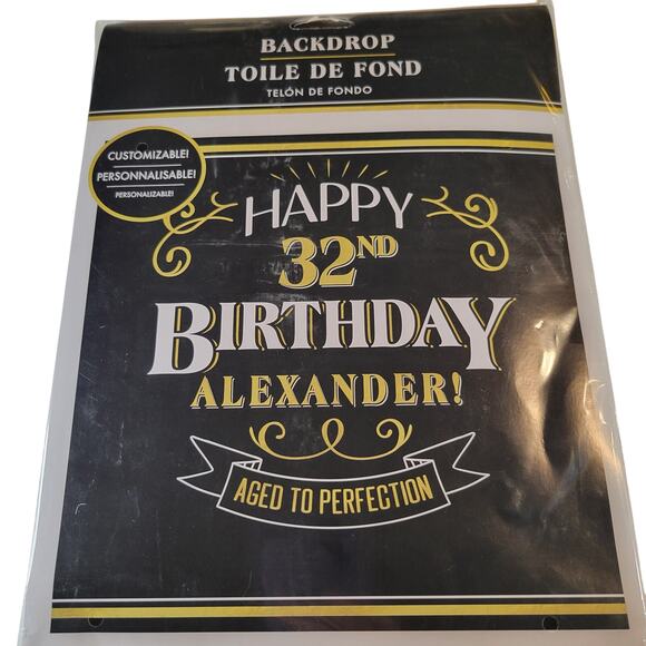 Happy Birthday Backdrop Aged to Perfection Customizable Banner Black and Gold - Picture 1 of 9